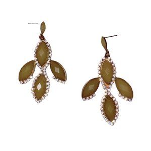 ✨3/$25 Olive Green Eye Shape Dangly Statement Earrings w/ Diamond Detail Stones